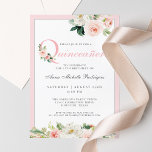 Blush Pink Floral Quinceanera Celebration Invitation<br><div class="desc">Celebrate a Quinceanera in beautiful feminine style with this lovely watercolor floral invitation in blush pink pastels. The word "Quinceanera" is spelled out in pastel pink and is embellished with a matching floral bouquet with trailing greenery. A matching pastel pink border frames the invitation text beautifully. The type face pairings...</div>