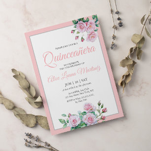 Blush Pink Floral Quinceanera Celebration Invitation