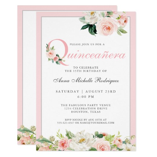 Blush Pink Floral Quinceanera Celebration Invitation | Zazzle.com