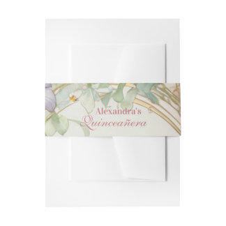 Blush Pink Floral Quinceanera Celebration Invitation Belly Band