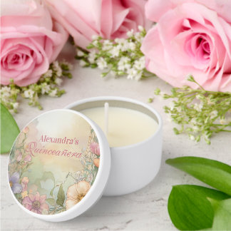 Blush Pink Floral Quinceanera Celebration Mini Candle Favors