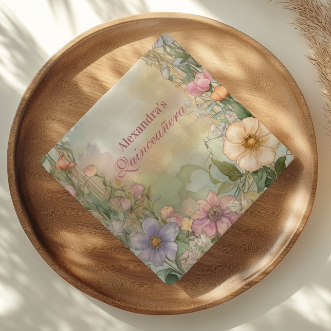 Blush Pink Floral Quinceanera Celebration Napkins (Creator Uploaded)