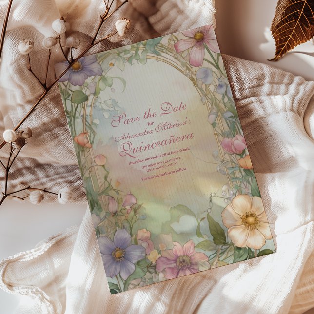 Blush Pink Floral Quinceanera Celebration Save The Date (Creator Uploaded)