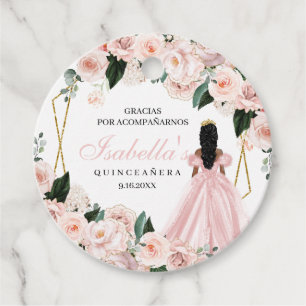 Blush Pink Floral Quinceanera Circle Favor Tags