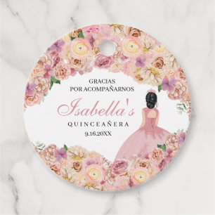 Blush Pink Floral Quinceanera Circle Favor Tags