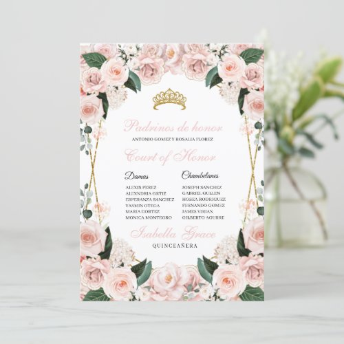 Blush Pink Floral Quinceanera Court of Honor Invitation