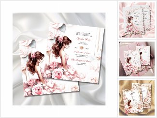 Blush Pink Floral Quinceanera Dress Invitations