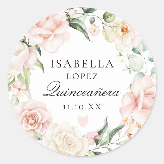 Blush Pink Floral Quinceanera Envelope Seal (Front)