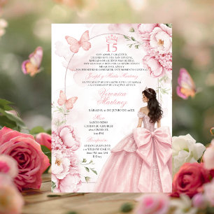 Blush Pink Floral Quinceañera Invitation