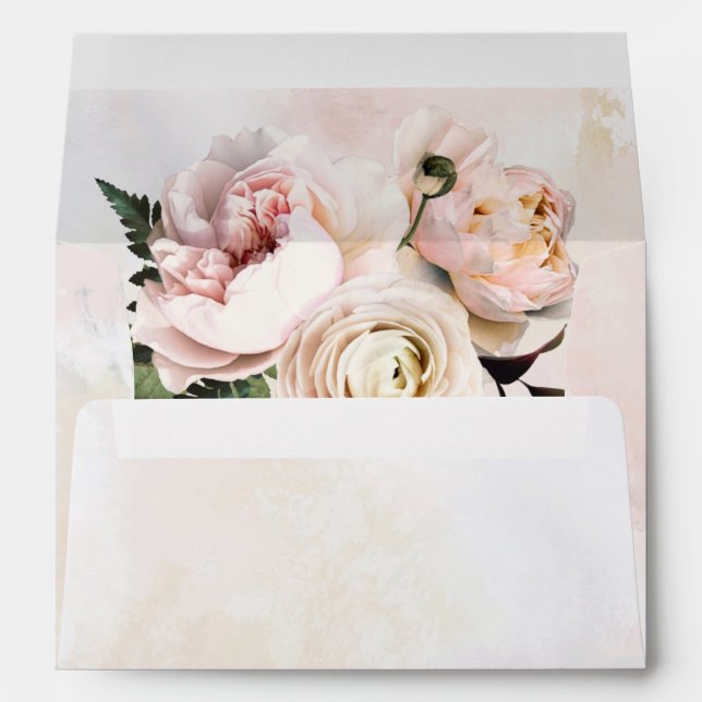 Blush Pink Floral Quinceañera Invitation Envelopes (Back (Bottom))