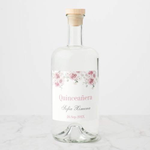 Blush Pink Floral Quinceaera Liquor Bottle Label