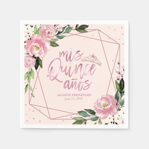 Blush Pink Floral Quinceanera Napkins