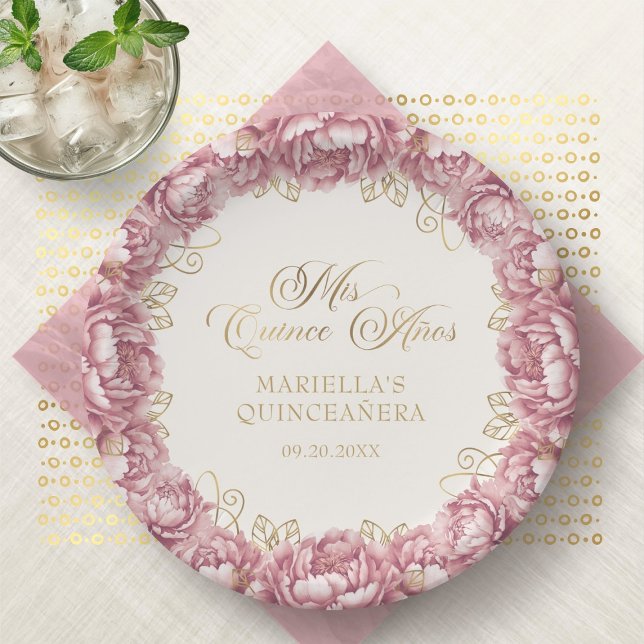 Blush Pink Floral Quinceanera Paper Plates (Creator Uploaded)