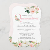 Blush Pink Floral Quinceanera Celebration Invitation