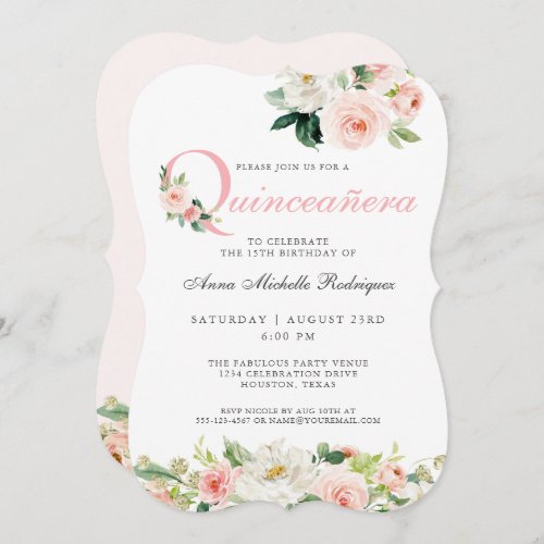Blush Pink Floral Quinceanera Party Celebration Invitation