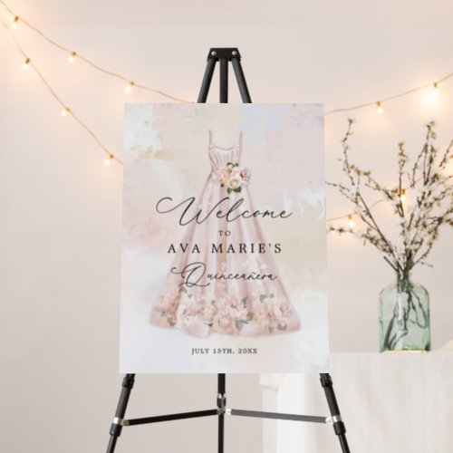 Blush Pink Floral Quinceaera Party Welcome Sign