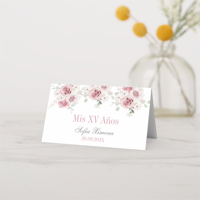 Blush Pink Floral Quinceañera Place Card (Back)