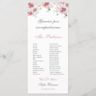 Blush Pink Floral Quinceañera Program