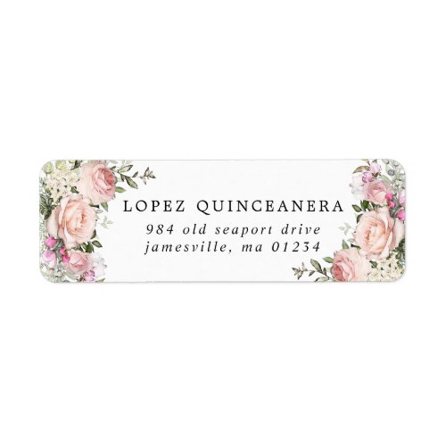 Blush Pink Floral Quinceanera Return Address Label