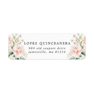 Blush Pink Floral Quinceanera Return Address Label