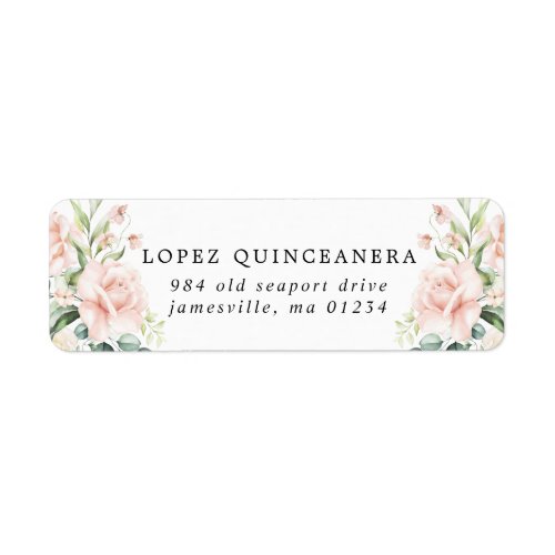 Blush Pink Floral Quinceanera Return Address Label