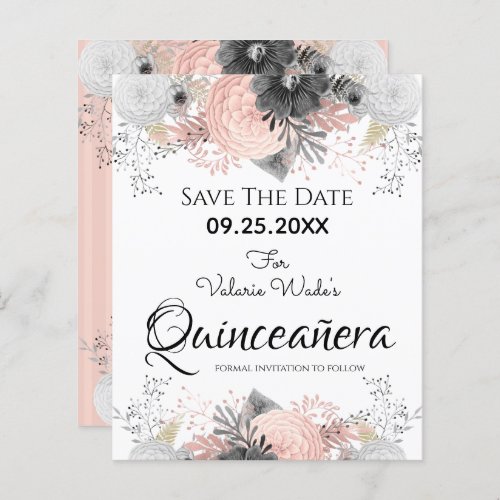 Blush Pink Floral Quinceanera Save the Date