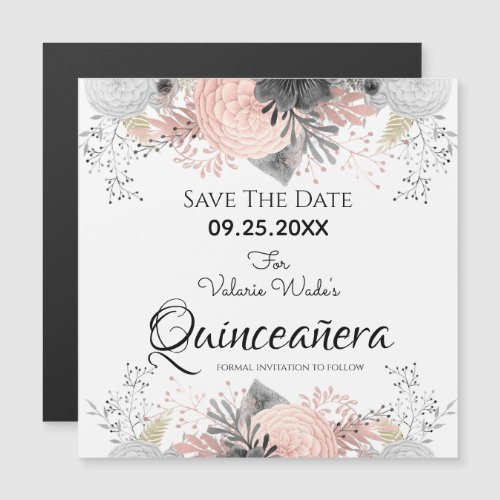 Blush Pink Floral Quinceanera Save the Date