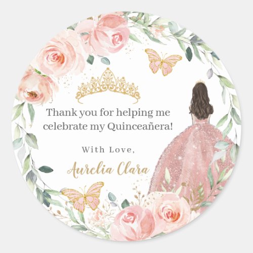Blush Pink Floral Quinceaera Sweet 16 Birthday Classic Round Sticker