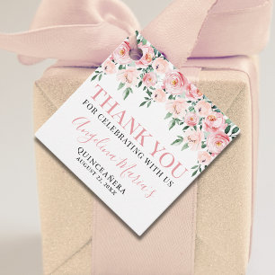 Blush Pink Floral Quinceañera Thank You Gift Favor Tags
