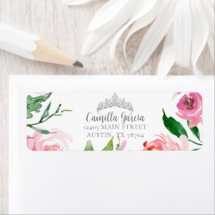 Blush Pink Floral Quinceañera Tiara Return Address Label