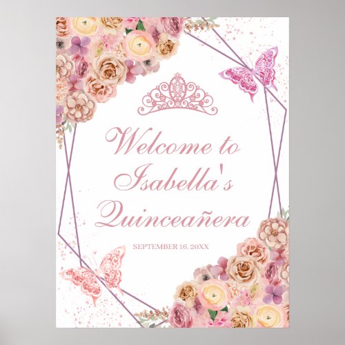 Blush Pink Floral Quinceanera Welcome Sign