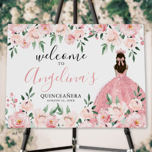 Blush Pink Floral Quinceañera Welcome Sign