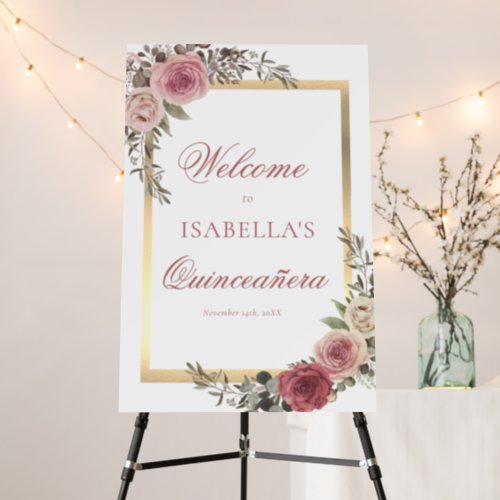 Blush Pink Floral  Quinceaera Welcome Sign