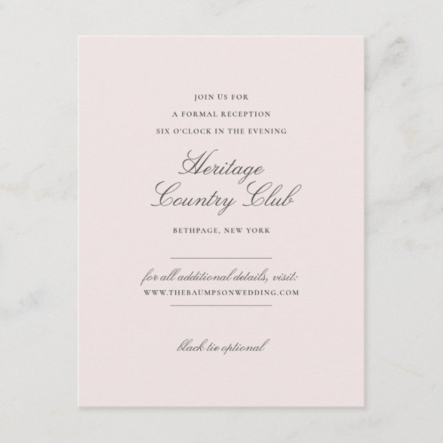 Blush Pink Floral Reception and Wedding Website Enclosure Card (Front)
