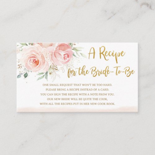 Blush Pink Floral Recipe for the Bride to Be  Enclosure Card
