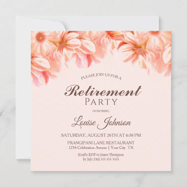 Blush Pink Floral Retirement Party Invitation | Zazzle