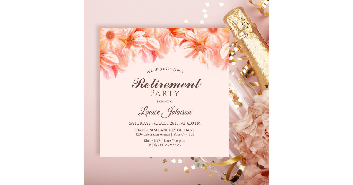 Blush Pink Floral Retirement Party Invitation | Zazzle