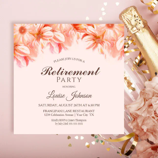 Blush Pink Floral Retirement Party Invitation | Zazzle