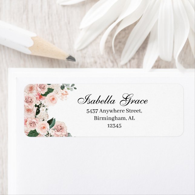 Blush Pink Floral Return Address Label (Insitu)