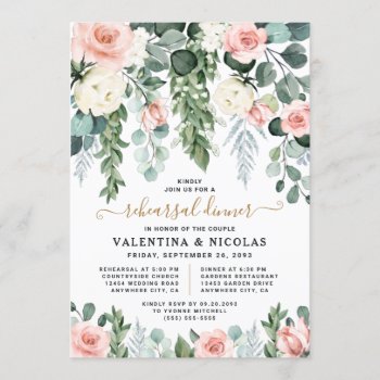 Blush Pink Floral Rose Garden Rehearsal Dinner Invitation by RusticWeddings at Zazzle
