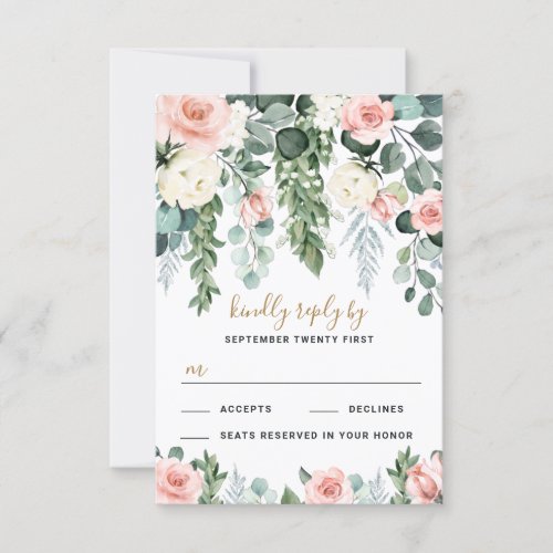 Blush Pink Floral Rose Garden Watercolor Wedding RSVP Card