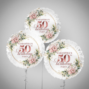 Blush Pink Floral Rose Gold 50th Birthday Balloon