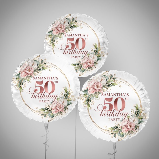 Blush Pink Floral Rose Gold 50th Birthday Balloon (Blush Pink Floral Rose Gold 50th Birthday Balloon)