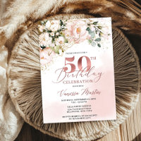 Blush pink floral rose gold boho 50th birthday