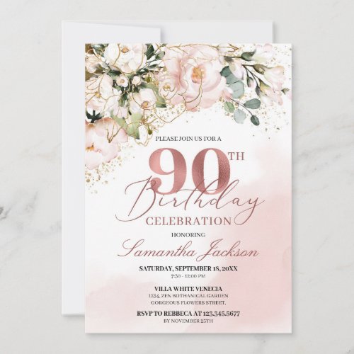 Blush pink floral rose gold boho 90th birthday