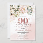 Blush pink floral rose gold boho 90th birthday invitation<br><div class="desc">Blush pink floral rose gold boho 90th birthday,  Contact me for matching items or for customization,  Blush Roses ©</div>