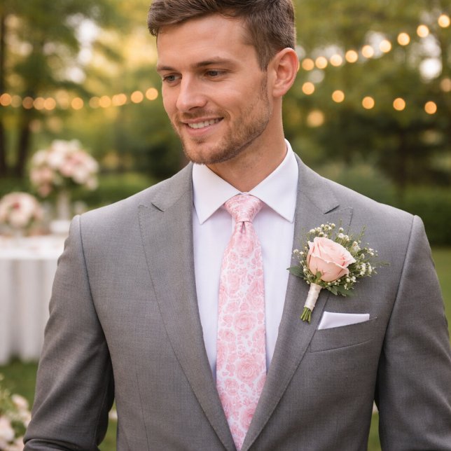 Blush Pink Floral Rose Pattern Neck Tie (Creator Uploaded)