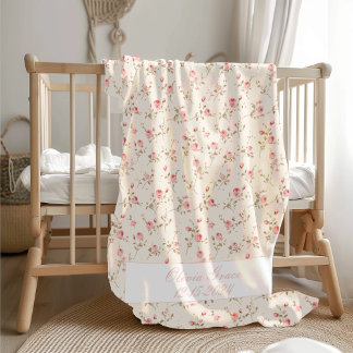 Blush Pink Floral Rose Soft Baby Blanket
