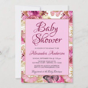 Blush Pink Floral Roses Baby Shower Monogram Invitation