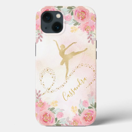 Blush Pink  Floral Roses Elegant Ballerina Dancer iPhone 13 Case
